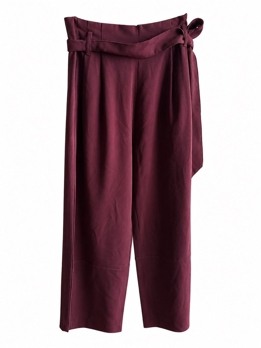 Parker Burgundy High-Waisted Wide-Leg Cropped Belted Trousers Size XS